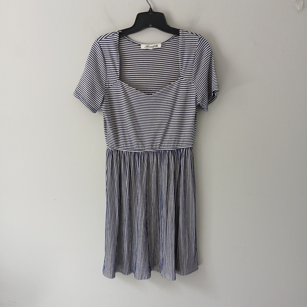 Annabella‎ Women's Size Medium Striped Mini Skater Dress Stretch Casual